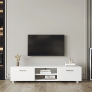 Белая подставка для телевизора с диагональю 70 дюймов, телевизионный столик для мультимедийной консоли в развлекательном центре, 2 шкафа для хранения с открытыми полками