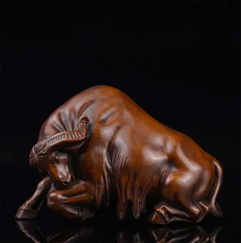 XS746- 15 СМ Скульптура быка-буйвола из самшита Фэн-Шуй Резьба по дереву Коллекция статуй зодиакальных животных Украшения Подарок на День рождения