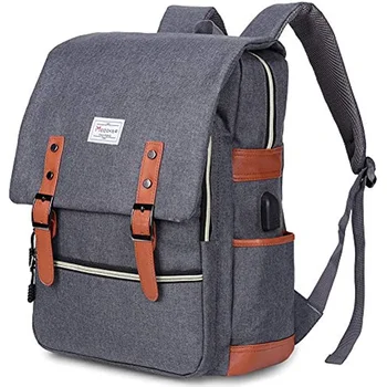 Винтажный рюкзак для ноутбука, подходящий для женщин, Стильная школьная сумка для отдыха с USB-портом для зарядки, подходящая для 15,6-дюймового ноутбука