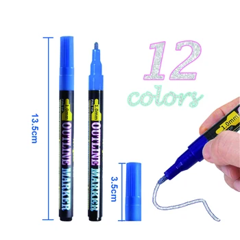 Двухлинейные маркерные ручки для контуров, 12 цветов, металлические маркерные ручки для контуров, металлические маркеры для контуров, двойная линейная ручка
