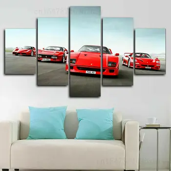 Классические Красные Автомобили Ferrari F40 Автомобильный Плакат Печать На Холсте Настенный Художественный Декор HD Печать Домашнего Декора Без Рамок 5 Панельных Фотографий