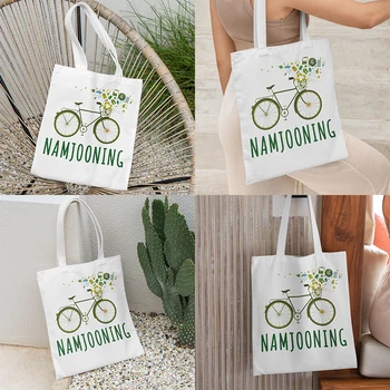 Холст с рисунком велосипеда Namjuning, повседневная большая женская экологичная сумка для покупок, большая вместительная сумка, которую можно стирать.