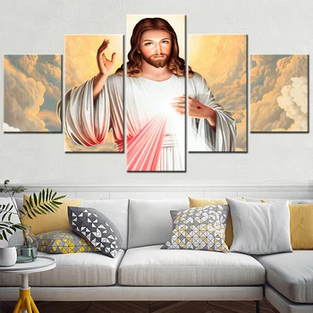 5 предметов настенного искусства, набор холстов, плакат с сердцем Иисуса Христа, Эстетический декор комнаты, Картины для украшения стен гостиной