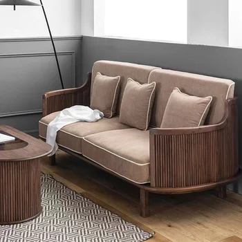 Массив скандинавского дерева, черный орех, простая врезка и шип, небольшая гостиная, одноместный, трехместный съемный матерчатый диван