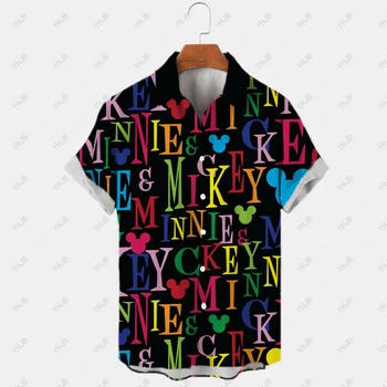 Мужская рубашка с буквенным принтом Микки из мультфильма Диснея для родителей и детей для пляжных путешествий, крутая высококачественная рубашка оверсайз в стиле Харадзюку