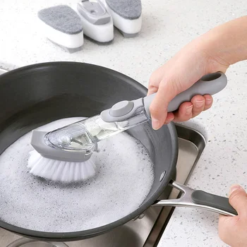 Для кухни двойного назначения, Гидравлическая мойка кастрюль с длинной ручкой, Автоматическая щетка для наполнения жидкостью, щетка для чистки посуды, кухонный инструмент