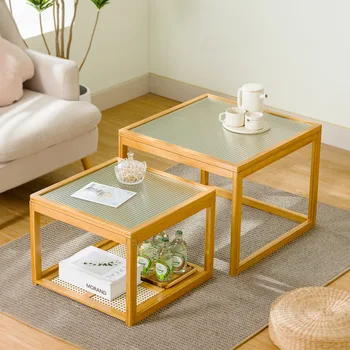 Журнальный столик из радужного стекла, мебель для дома, Бамбуковый чайный столик, угловой столик, гостиничный столик