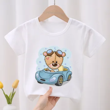 Детская футболка с милым медведем и Винни, футболки для мальчиков с рисунком забавных животных, одежда для девочек, Летняя детская одежда с коротким рукавом