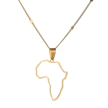 Ожерелья с подвеской в виде карты профиля Африки из нержавеющей стали, ювелирные изделия из африканских карт золотого цвета, Эфиопия, Нигерия, Гана, Конго