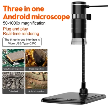Цифровой микроскоп с 1000-кратным электронным ручным мини-USB-микроскопом, увеличительной камерой с 8 светодиодными HD-лампами