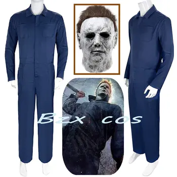Специальное предложение, комбинезон Майкла Майерса, косплей, костюм для фильма ужасов, маска на Хэллоуин, костюм Убийцы, Синее рабочее боди