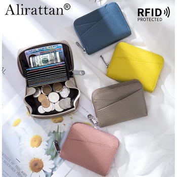 Alirattan, мультикарточница из натуральной кожи, RFID-кошелек, кошелек на молнии, мужская и женская сумка для монет большой емкости