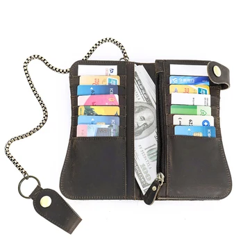 Модный кошелек для телефона из натуральной кожи, длинный кошелек в винтажном стиле с зажимом на железной цепочке, длинный кошелек на молнии для мужчин