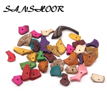 SANSHOOR Rainbow Нерегулярные деревянные ювелирные изделия, красочные деревянные подвески, поделки для ожерелья ручной работы в качестве подарка любовнику 50шт
