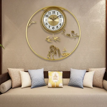 Настенные часы Новые Латунные настенные часы в китайском стиле Гостиная Кварцевые часы с маятником в китайском стиле Спальня Бесшумные декоративные часы