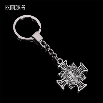 Подарок-брелок с крестом Иисуса, религиозный брелок святого Бенедикта, подарочный брелок для ключей от автомобиля. 3.5X3.5CM