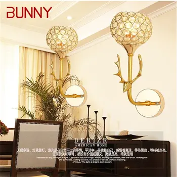 Настенные светильники BUNNY Современные креативные светодиодные Золотые бра Хрустальные светильники для дома, спальни