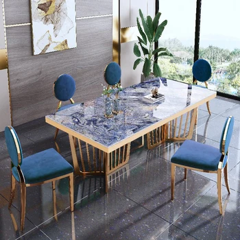 Каменная плита обеденный стол сочетание стульев прямоугольный простой постмодернистский французский роскошный дизайнерский дом для гостиной