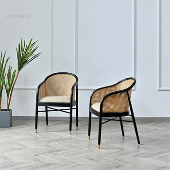 Обеденные стулья из массива дерева в скандинавском стиле, ротанговый стул, Минималистичное Современное кресло, Креативный обеденный стул для гостиной, мебель для столовой