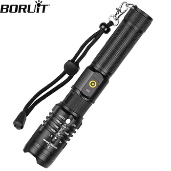 BORUiT A85 Светодиодный фонарик с зумом 1800LM, перезаряжаемый через USB, 3 режима освещения, Аккумулятор 18650, Наружный Портативный Аварийный фонарь