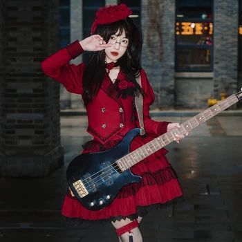 Комплект из двух платьев в стиле готик-панк для горячих девушек, пальто в стиле Лолиты с юбкой, винтажные платья в стиле японского аниме Харадзюку, песни из японского аниме