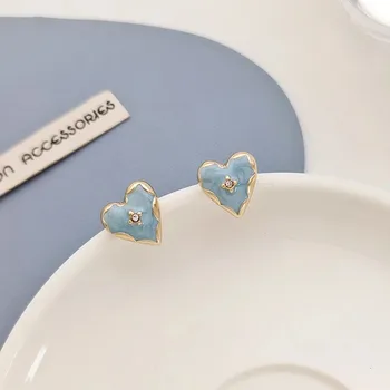 Маленькие и элегантные новые серьги в виде голубого персикового сердечка Love Small Style 6965