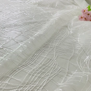 Белоснежные свадебные платья кружевное платье кружевная ткань 1 метр Тюлевая сетка вышивка обычная кружевная ткань с блестящими пайетками по всей поверхности!