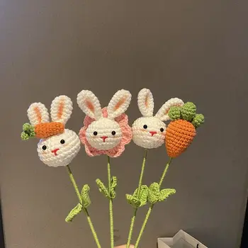 Милый кролик, поросенок, цветы, связанные крючком, Букет искусственных цветов ручной работы, подарок на День Святого Валентина, свадебный декор