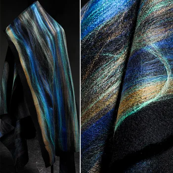 Хорошая павлинья синяя тканая полиэфирная шерстяная ткань, Тяжеловесная утолщенная Креативная дизайнерская ткань, материал для шитья Пальто и одежды своими руками