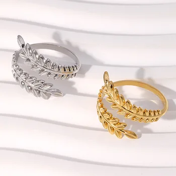 Минималистичное кольцо с листьями из титановой стали для женщин, Модное Регулируемое Открытое кольцо, Изысканные ювелирные изделия, подарок на День рождения Кольцо