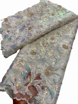 Африканская винтажная полая хлопчатобумажная ткань с вышивкой, бисер, блестки, одежда с вышивкой, платье, ткань 