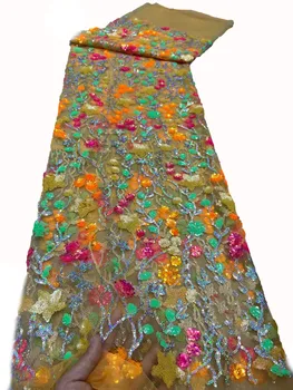 2023 высококачественная новая ткань для вечерних платьев с вышивкой из кружевной сетки, многоцветная ламинированная ткань для вышивки, хорошая цена / 5 ярдов