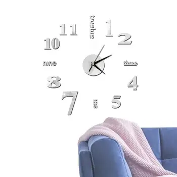 Большие настенные часы своими руками, современные 3D настенные часы с зеркальными цифрами, наклейки для украшения дома и офиса