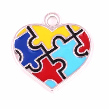 Ожерелье для осознания аутизма Подвески С отверстиями Кусочек головоломки Jigsaw Hope Heart Charm Оптом Ювелирные Изделия