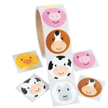 Один рулон креативной клейкой ленты со 100шт милыми наклейками с животными для детей, отличный подарок на День рождения, красочная канцелярская игрушка-наклейка