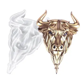 Силиконовая форма для настенных подвесных форм с головой быка, декор, Силиконовая форма с изображением для литья, сделай сам, эпоксидная 3D-форма с головой коровы для