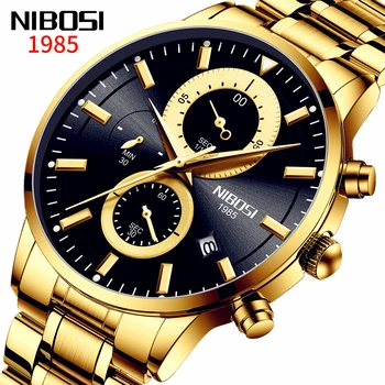 2023 Мужские часы NIBOSI, золотые часы из нержавеющей стали, мужские военные, лучший бренд класса Люкс, Классические часы с автоматической датой, Relogio Masculino