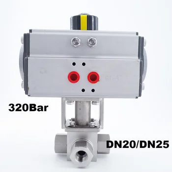 DN20 /DN25 32MPa 300bar Шаровой кран высокого давления 3-Ходовой Пневматический Шаровой кран SS304 из нержавеющей стали 3/4 1 дюйма T L Типа для Газа