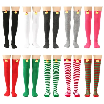 Женские носки выше колена в полоску до бедра, эластичные маскарадные носки для взрослых