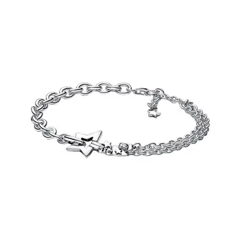 Асимметричные браслеты-цепочки с двойными звеньями в виде падающей звезды для женщин, ювелирные изделия из стерлингового серебра 925 пробы, прозрачная застежка-карабин CZ, 3 переходных кольца