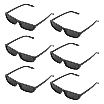 6X Винтажные прямоугольные солнцезащитные очки Женские Солнцезащитные очки в маленькой оправе Ретро-очки S17072 Черная Оправа Черный
