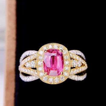 Кольцо с розовым сапфиром HJY TGL из настоящего чистого 18-каратного натурального розового сапфира с драгоценными камнями, бриллиантами в 1 карат, женское кольцо