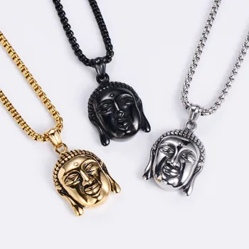 18-каратное позолоченное ожерелье Будды, Мужская подвеска из нержавеющей стали, Черные хип-хоп-рок-ретро духовные украшения Colgante Pendentifs