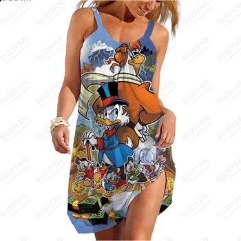 2023 Модная пляжная юбка с 3D-принтом, свободная юбка-солнце, сексуальная женская летняя пляжная юбка Disney без рукавов, повседневная юбка на свободном ремешке