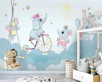 beibehang, индивидуальный современный мультяшный слон, езда на велосипеде, розовые облака, детский фон, обои для рабочего стола