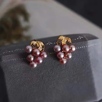Серьги-гвоздики из пресноводного жемчуга в стиле ретро, фиолетовые серьги-гвоздики в виде винограда для женщин