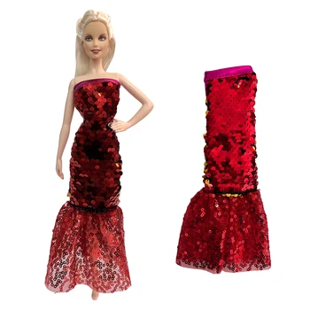 NK 1 комплект Горячая распродажа, кукла, Благородное красное платье с блестками и рыбьим хвостом, Стильная праздничная одежда для Барби, аксессуары, кукла, лучшая игрушка в подарок для девочки