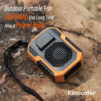 Kinscoter 6000 мАч Подвесной шейный/поясной вентилятор USB Mini Портативный перезаряжаемый вентилятор для кемпинга на открытом воздухе, пеших прогулок, скалолазания, бега, спорта
