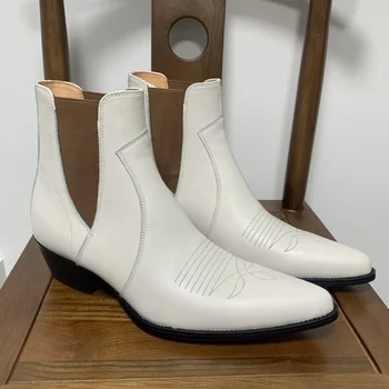 2022ss Белые ботинки Челси из натуральной кожи с вышивкой и заостренным носком на каблуке 5 см, роскошные дизайнерские ботинки