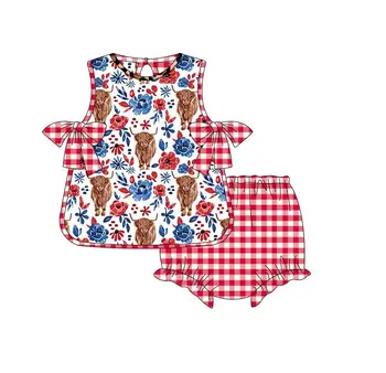 Одежда для девочек, детский летний комплект с рисунком коровы в стиле цифровой печати, детский комплект с рисунком